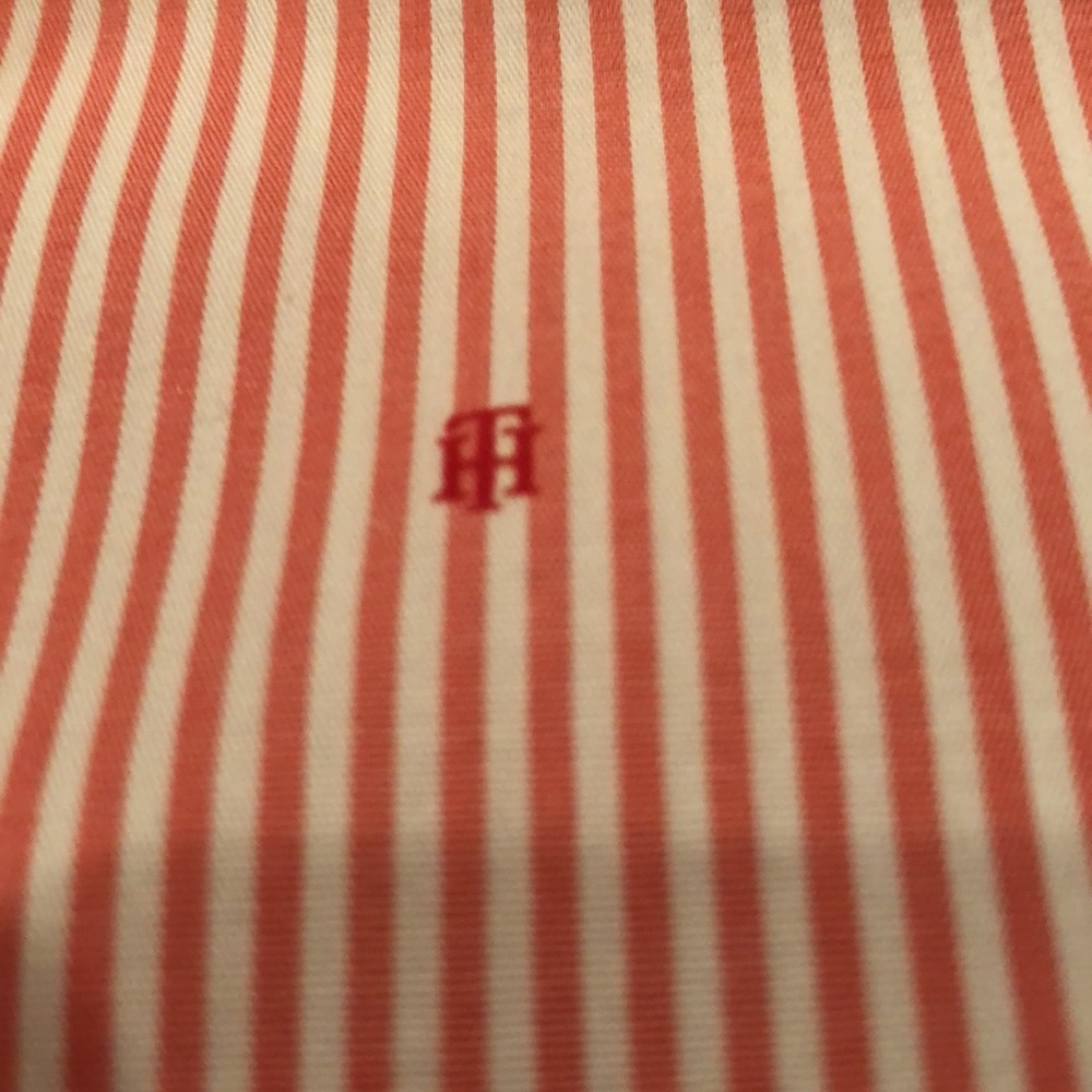 Tommy Hilfiger peach/white striped long sleeve blouse & collar&TH application,S, - Picture 3 of 8